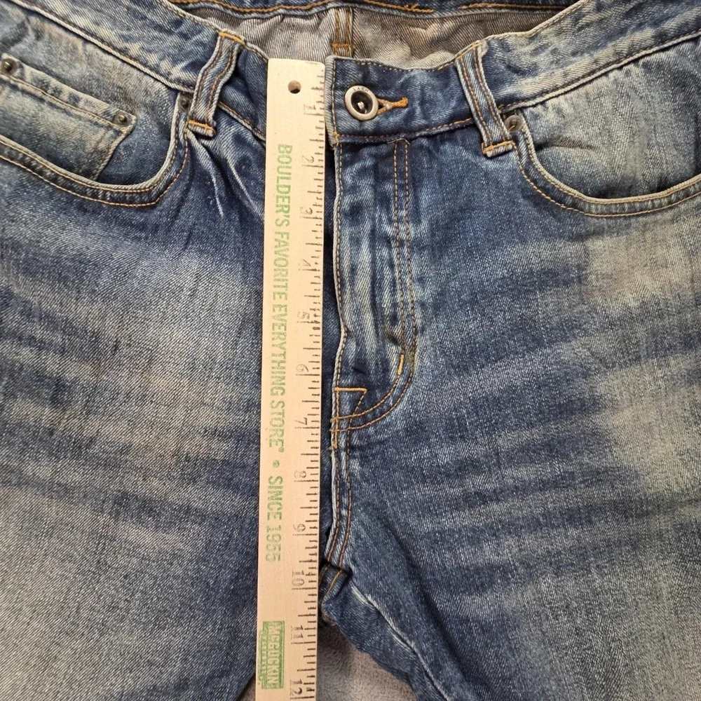 Selvedge Jeans Mens Medium Wash Blue Slim Tapered Whiskers Faded‎ Fits 30x27
